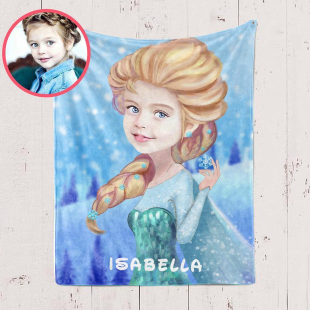 Personalized Hand-Drawing Kid's Photo Portrait Fleece Blanket I--Made in USA!