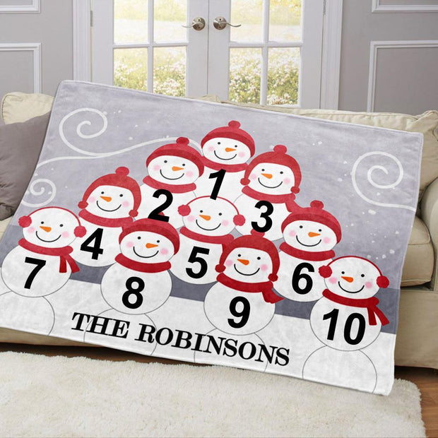 Personalized Snowman Family Blanket With Names