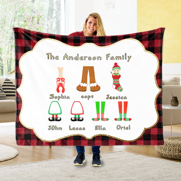 Personalized Christmas Feet Family Member's Name Fleece Blanket