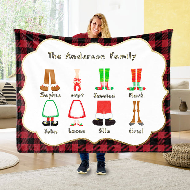 Personalized Christmas Feet Family Member's Name Fleece Blanket