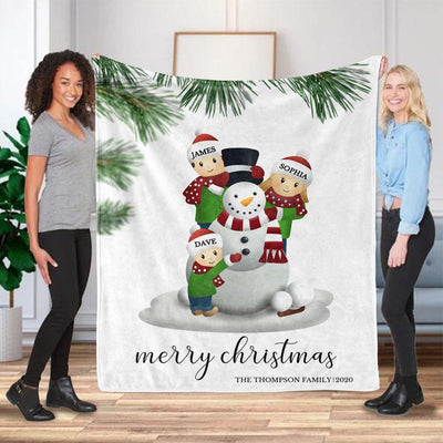 Personalized Christmas Snowman Family Member Fleece Blanket