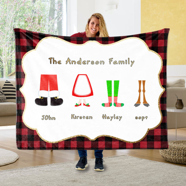 Personalized Christmas Feet Family Member's Name Fleece Blanket