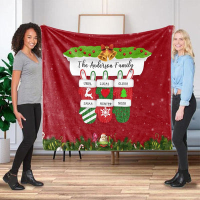 Personalized Christmas Gloves Family Member Fleece Blanket