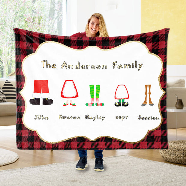 Personalized Christmas Feet Family Member's Name Fleece Blanket