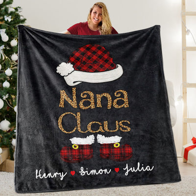 Custom Title Christmas Claus Blanket with Grandkids' Names II