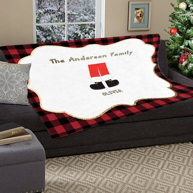 Personalized Christmas Feet Family Member's Name Fleece Blanket