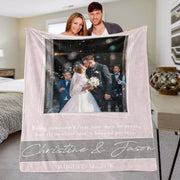 Personalized Anniversary Photo and Name Fleece Blanket, Custom Engagement Gift, Customized Bachelorette Party Bridal Shower Gift, Custom Wedding Gift