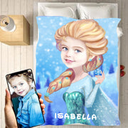 Personalized Hand-Drawing Kid's Photo Portrait Fleece Blanket I--Made in USA!