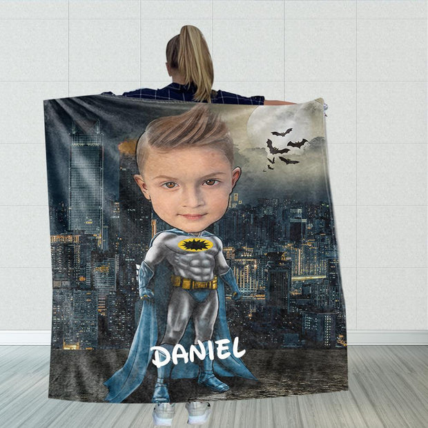 Personalized Hand-Drawing Kid's Photo Portrait Fleece Blanket VI--Made in USA!