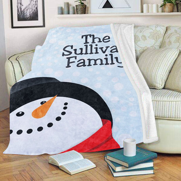 Personalized  Snowman Christmas Family Member Fleece Blanket