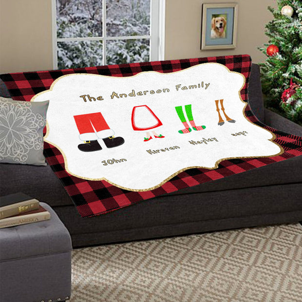 Personalized Christmas Feet Family Member's Name Fleece Blanket