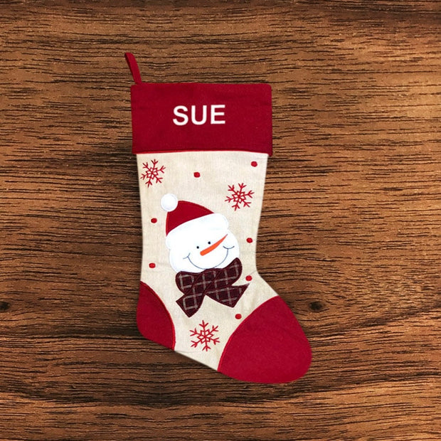 Personalised Christmas Stocking - Red Santa, Snowman and Reindeer Designs - Embroidered Name