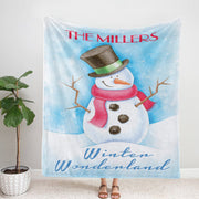 Personalized  Snowman Christmas Family Member Fleece Blanket