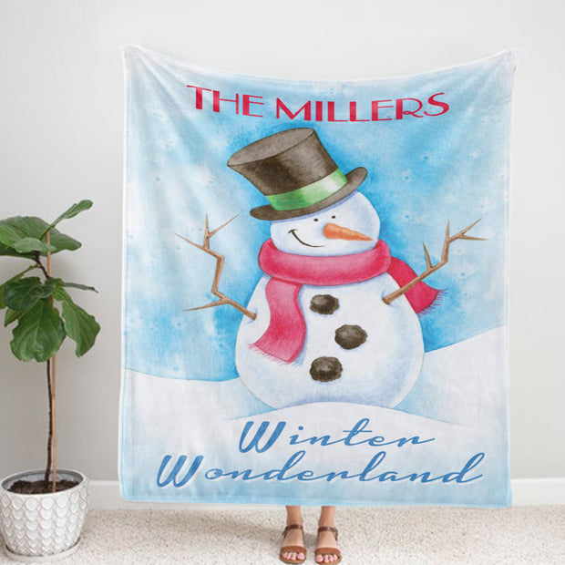 Personalized  Snowman Christmas Family Member Fleece Blanket