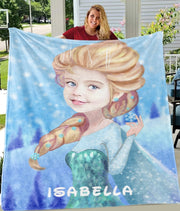 Personalized Hand-Drawing Kid's Photo Portrait Fleece Blanket I--Made in USA!