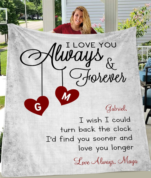 LOVE YOU ALWAYS & FOREVER Custom Name Valentine's Day Blankets I