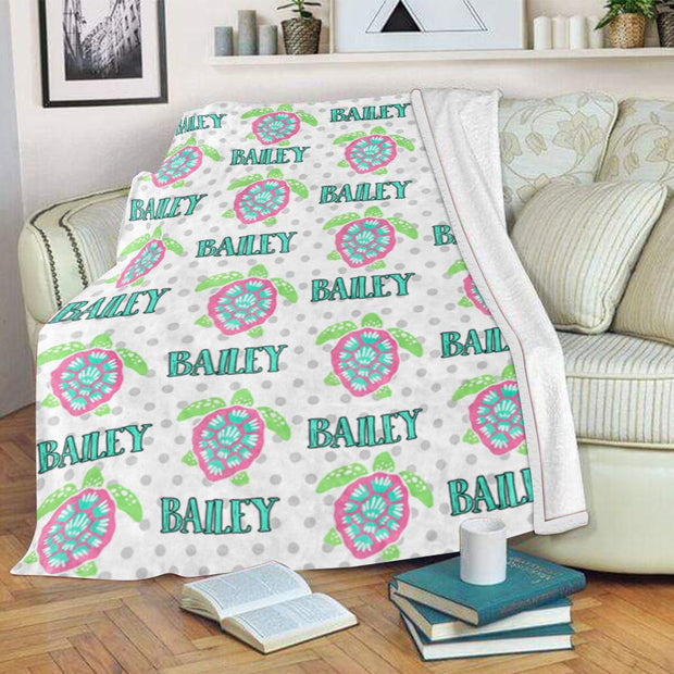 Personalized Name Turtle Fleece Blankets