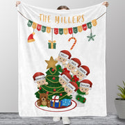 Personalized Christmas Tree and Hat Family Member's Name Fleece Blanket II