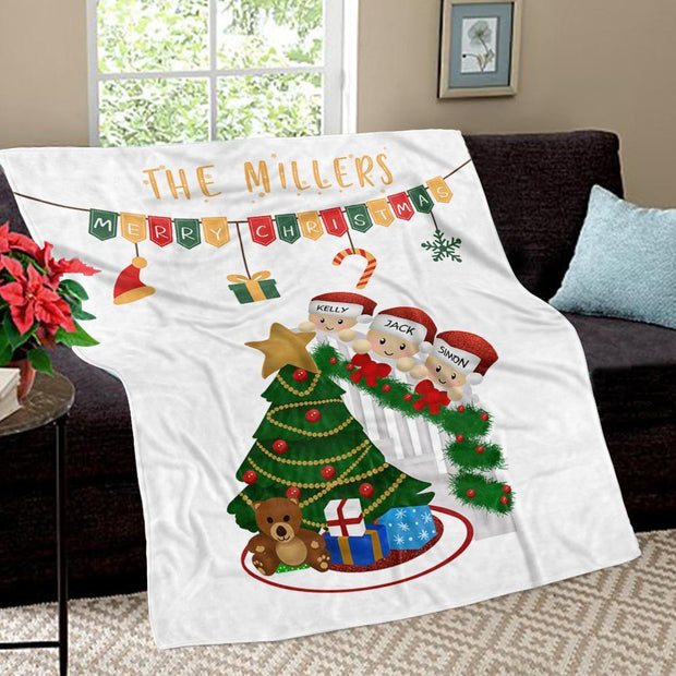 Personalized Christmas Tree and Hat Family Member's Name Fleece Blanket II