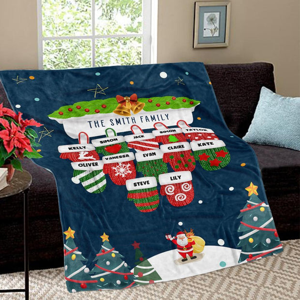 Personalized Christmas Gloves Family Member Fleece Blanket II