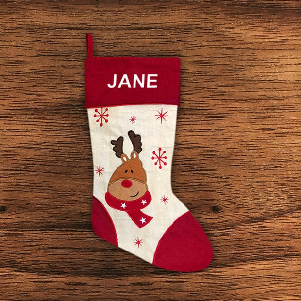 Personalised Christmas Stocking - Red Santa, Snowman and Reindeer Designs - Embroidered Name