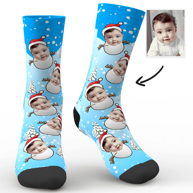 Christmas Gift Custom Face Socks With Heart And Christmas hat