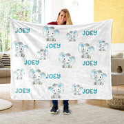 Personalized Name Green Elephant Fleece Blankets