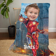 Personalized Hand-Drawing Kid's Photo Portrait Fleece Blanket V--Made in USA!