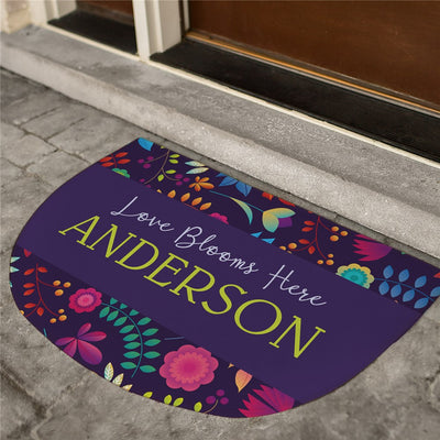 Love Blooms Here Half Moon Personalized Doormat,Custom Family Gift,，Christmas Gift，