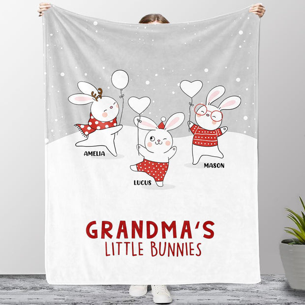 Personalized Christmas Family Member Bunny Fleece Blanket